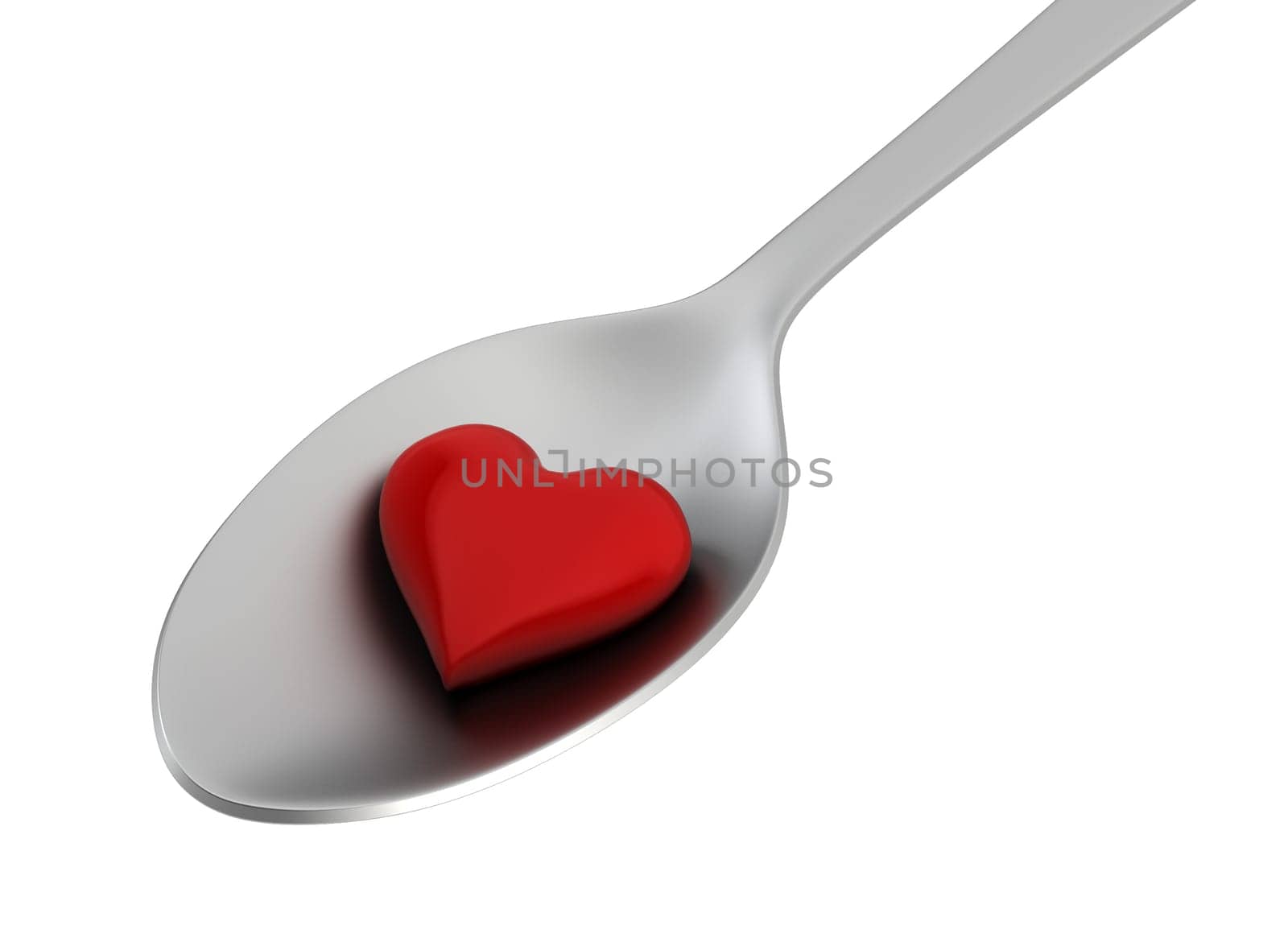 Herat on a spoon. 3d illustration on white background