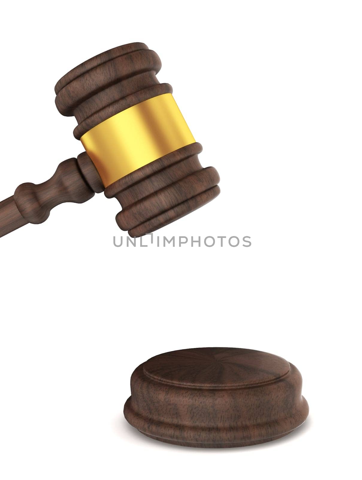 Justice hammer. 3d illustration on white background