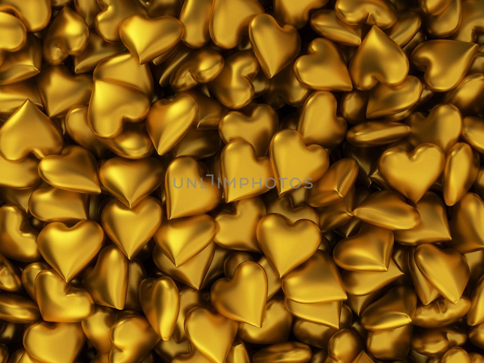 Many golden hearts. 3d background