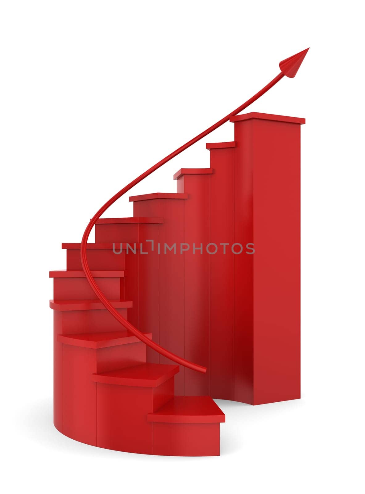 Red ladder of growth. 3d illustration on white background