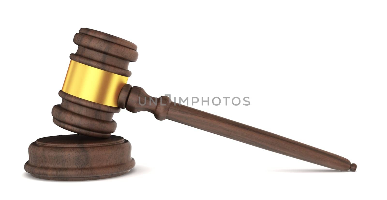 Justice hammer. 3d illustration on white background