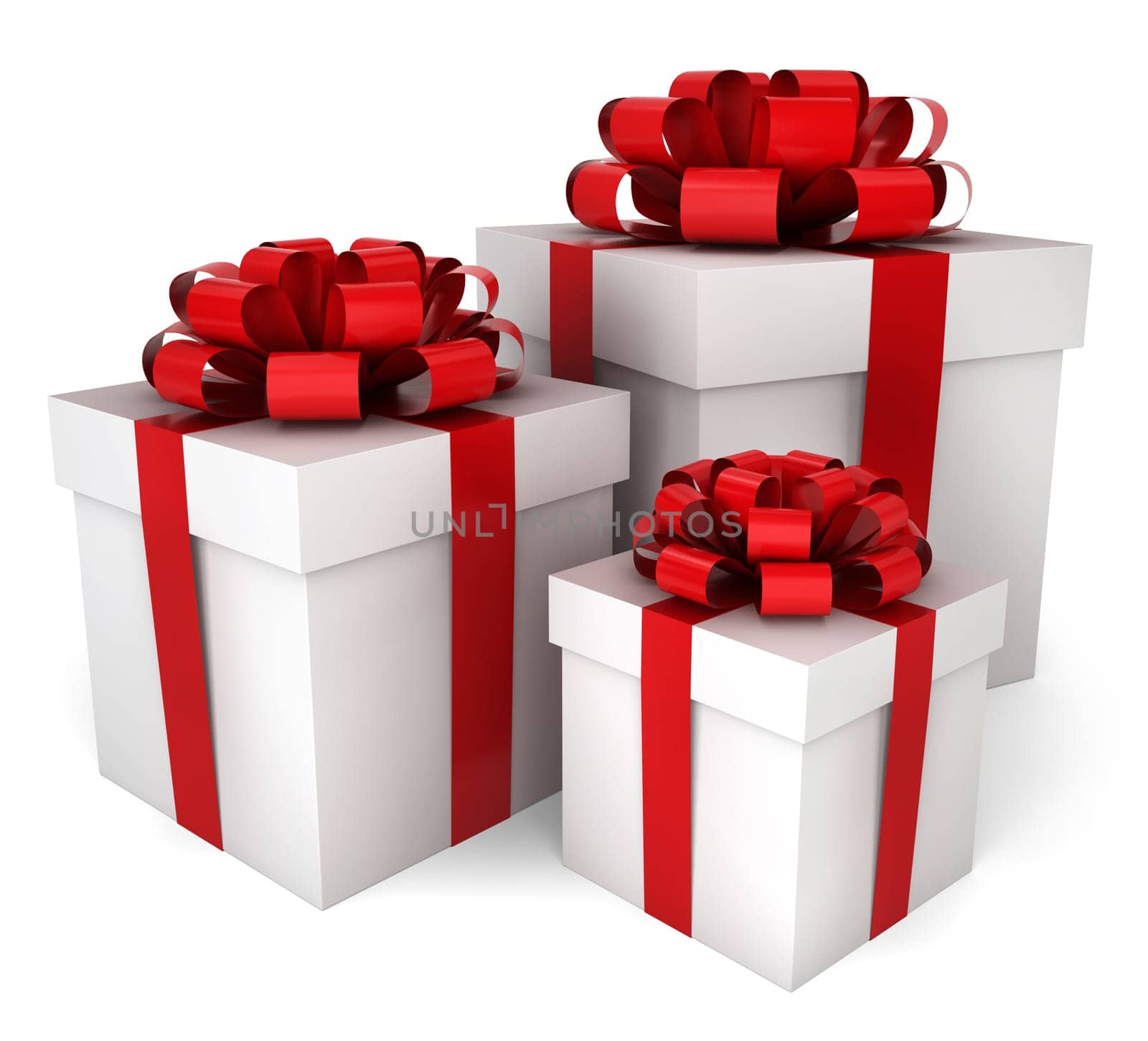 Three gift boxes. 3d illustration on white background