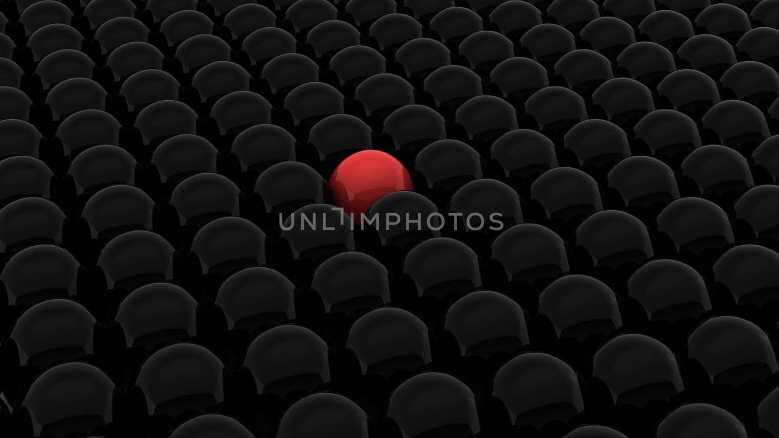 3d render of many black balls and one red