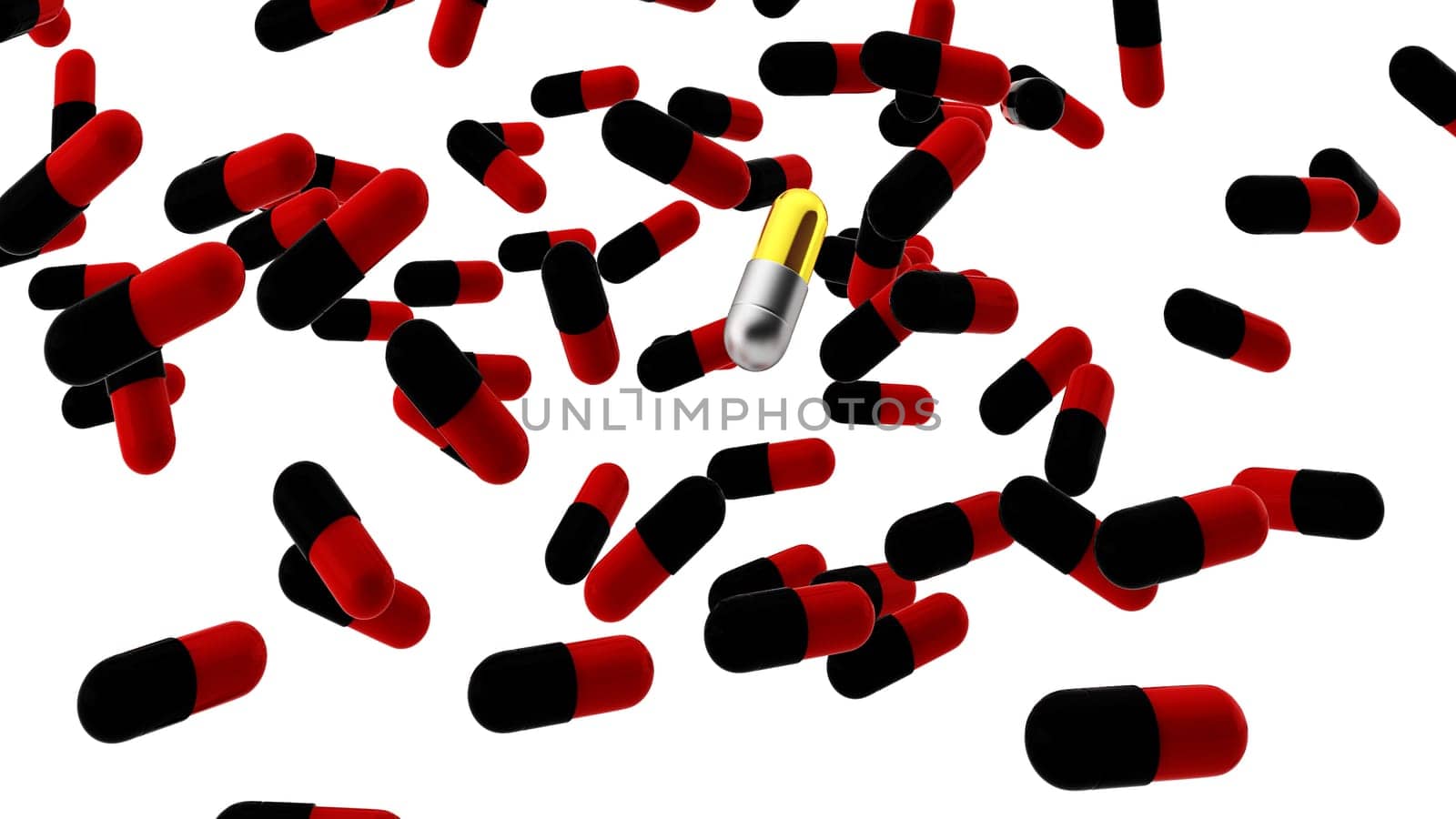 3d render of many pills with one unique on white