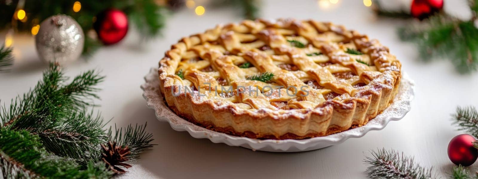 New Year's pie on a white table, Generative AI, food