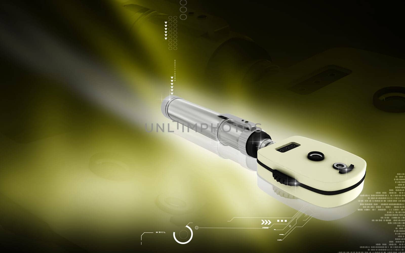 Digital illustration of ophthalmoscope in colour background
