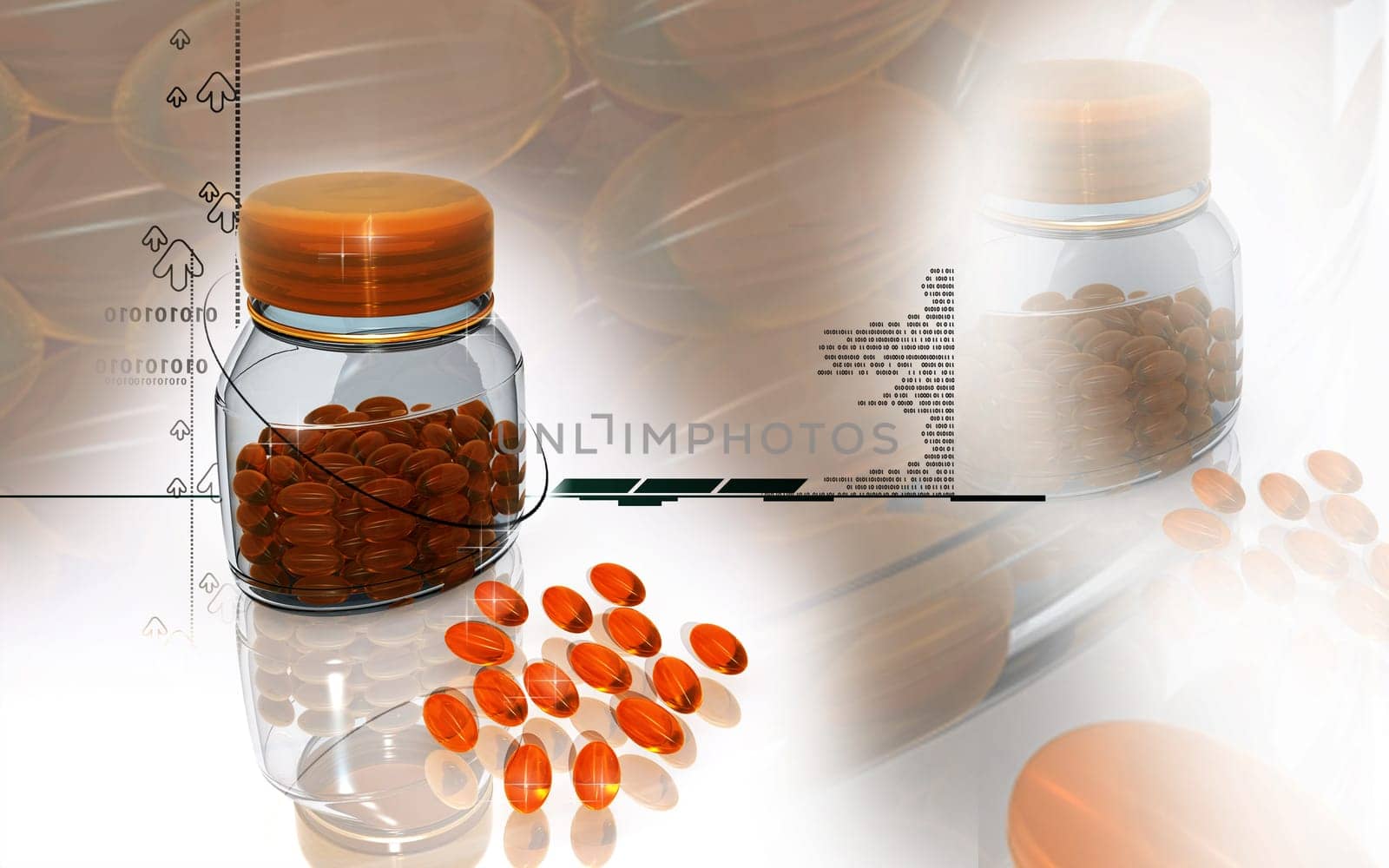 Digital illustration of capsule bottle in colour background