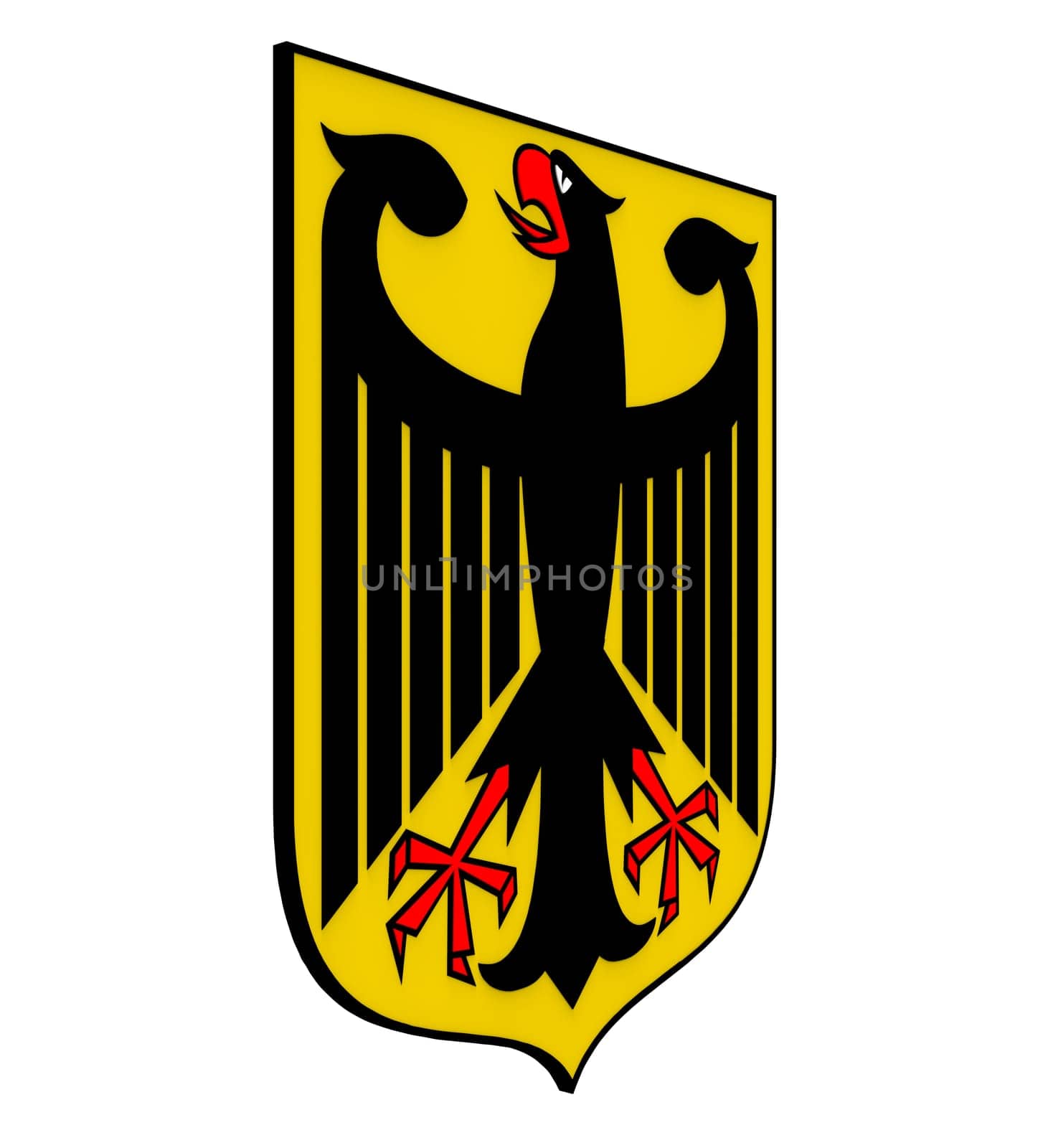 Coat of arms of Germany, black eagle on a yellow field, 3d render