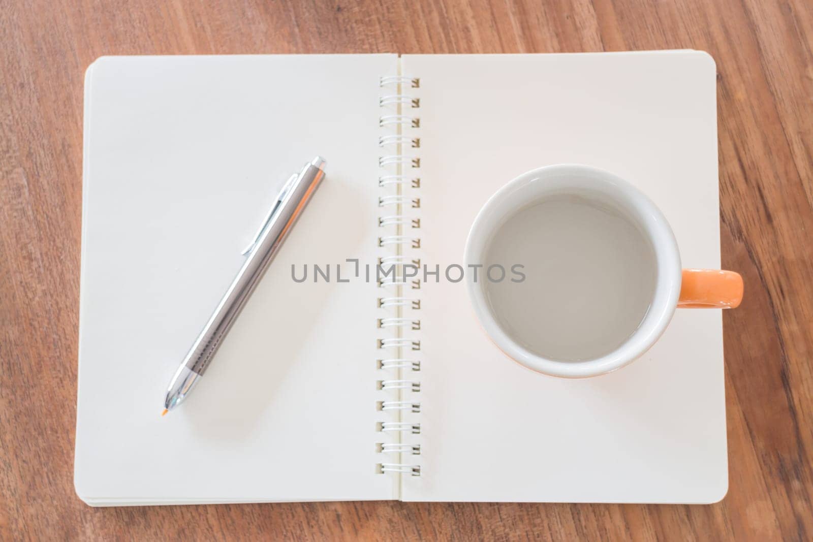 Simple wooden work table on top view, stock photo