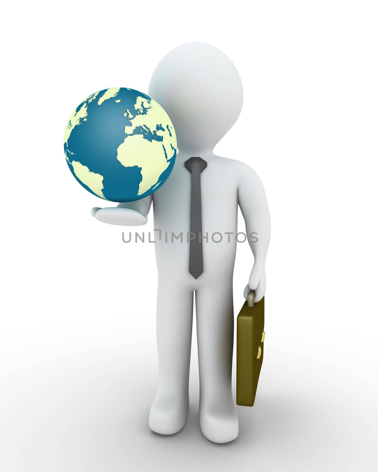 3d businessman and the globe in his hand