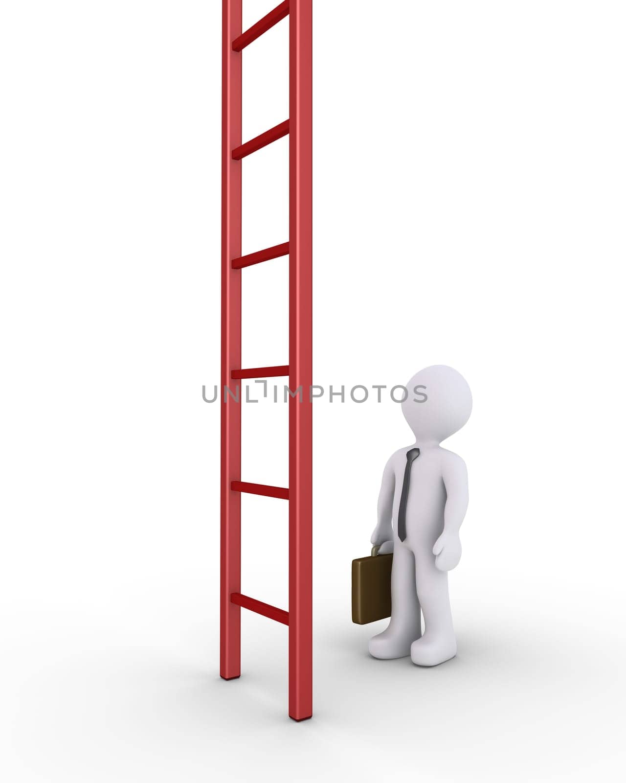 3d businessman is looking up at a big ladder