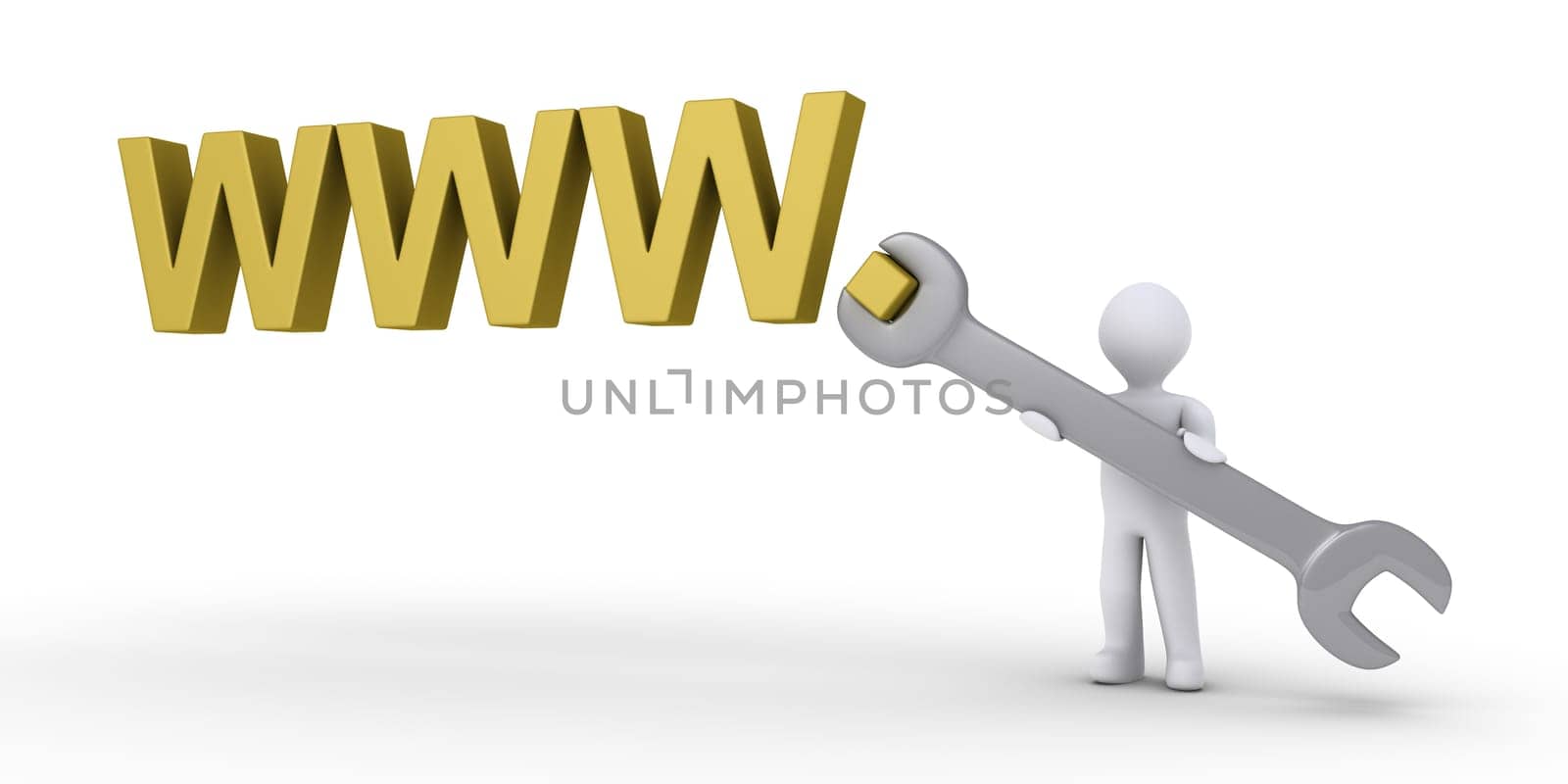 3d person with wrench is configuring WWW letters