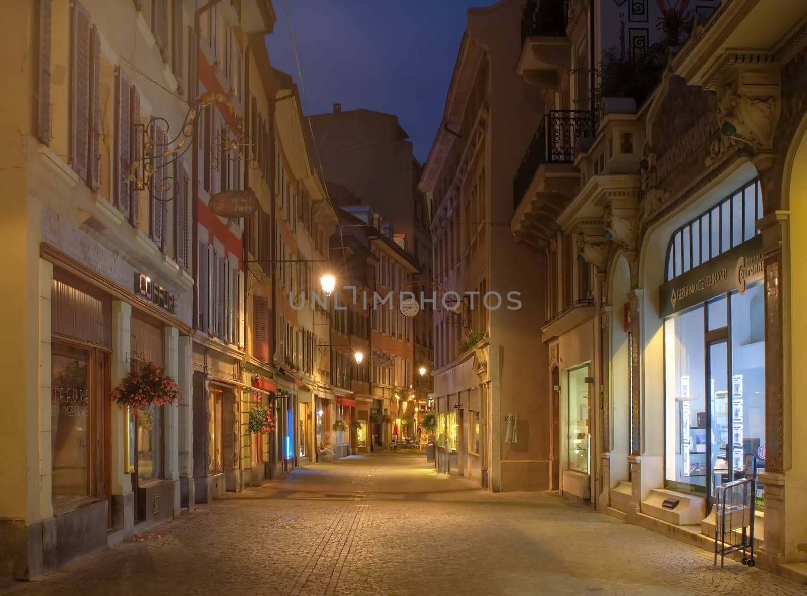 Street in Vevey by night, Switzerland (HDR)