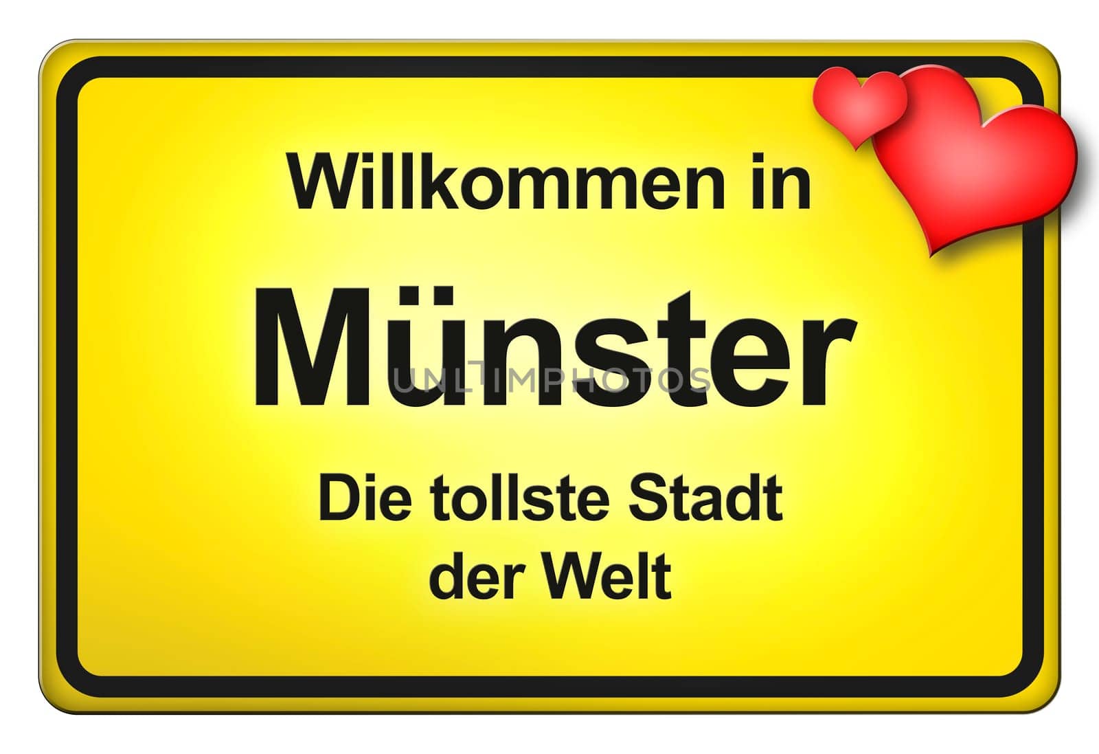 A yellow entrance sign with friendly welcome - Welcome