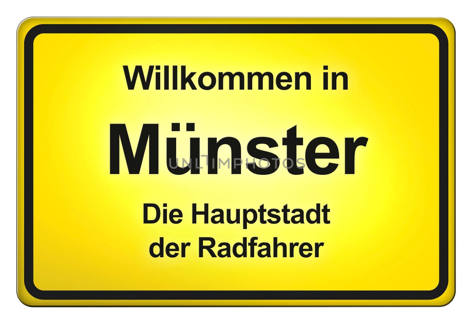 A yellow entrance sign with friendly welcome - Welcome
