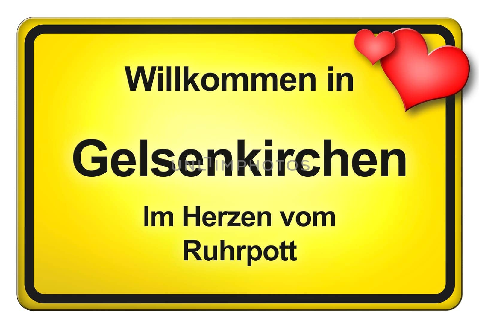 A yellow entrance sign with friendly welcome - Welcome