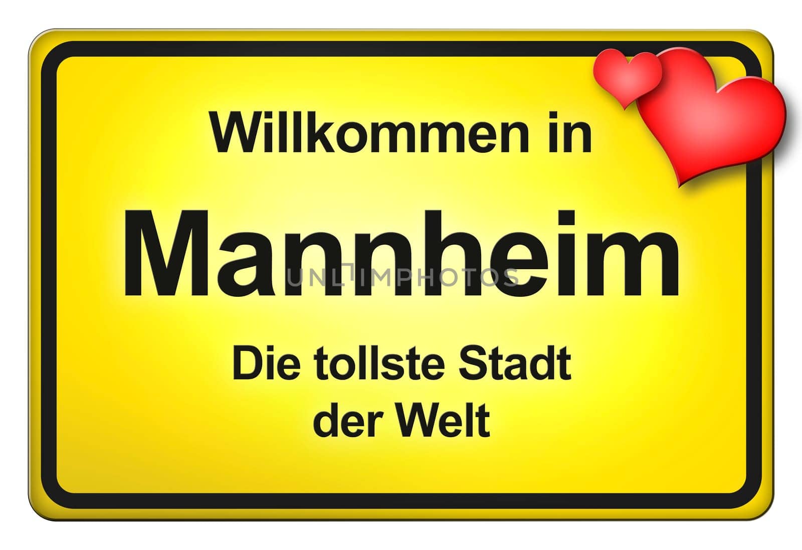 A yellow entrance sign with friendly welcome - Welcome