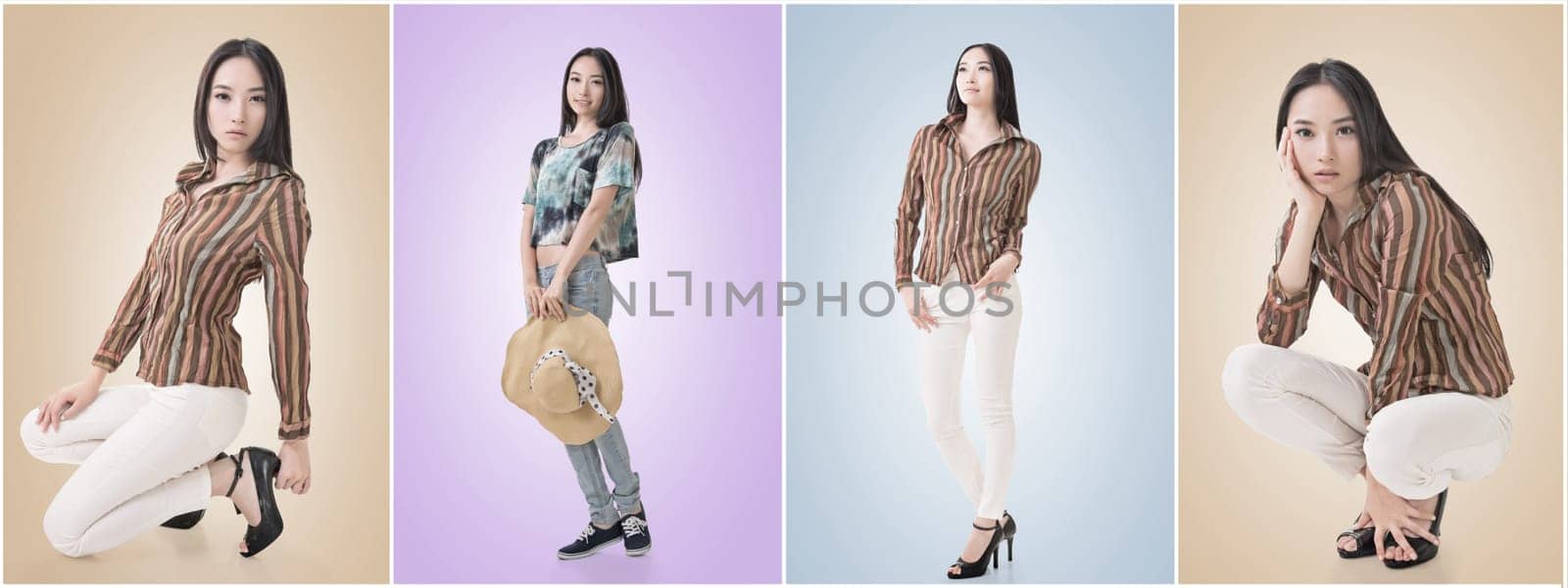Travel concept with Asian beauty with a luggage in a set.
