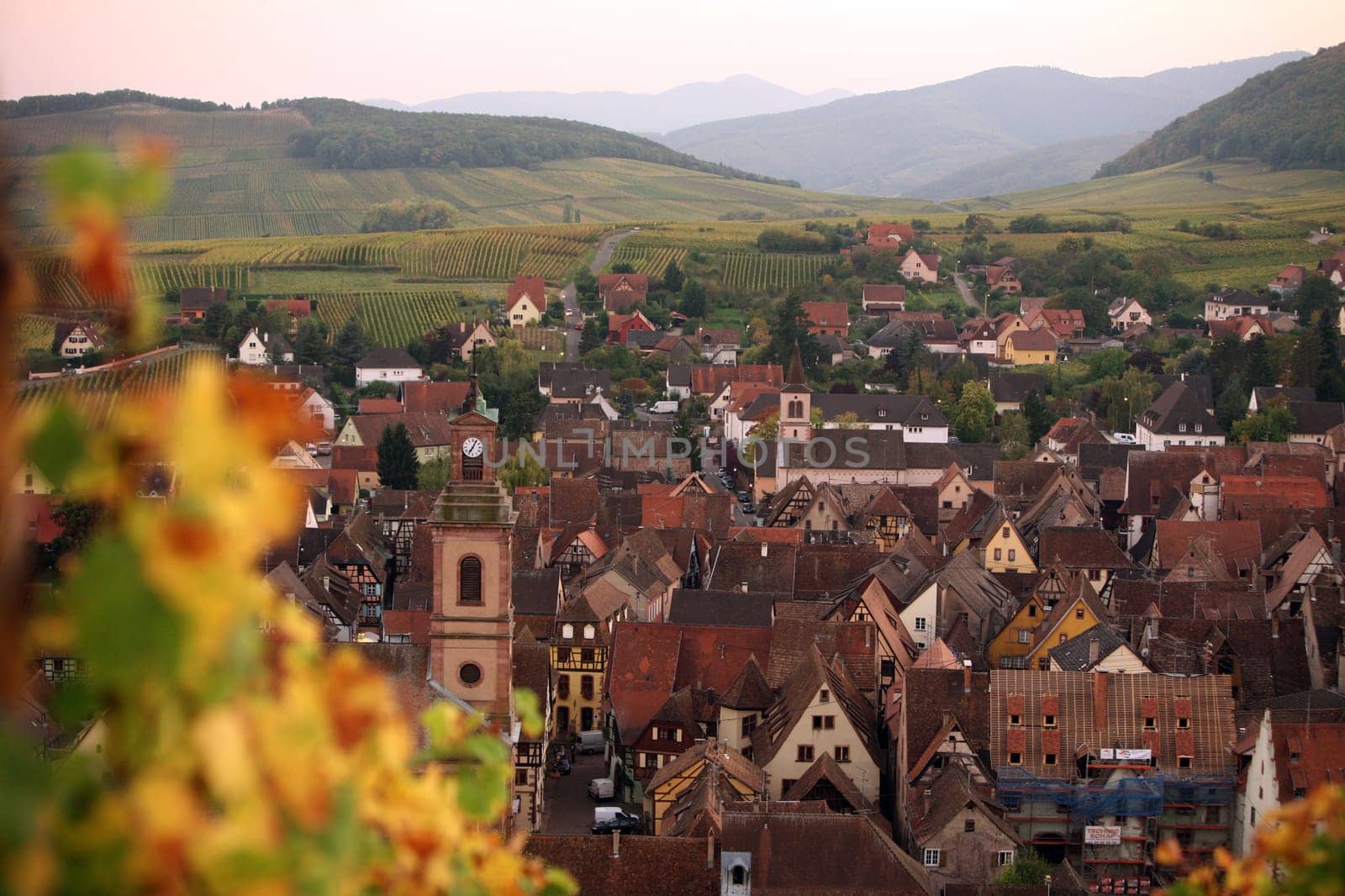 the olt town of the village of Riquewihr in the province of Alsace in France in Europe