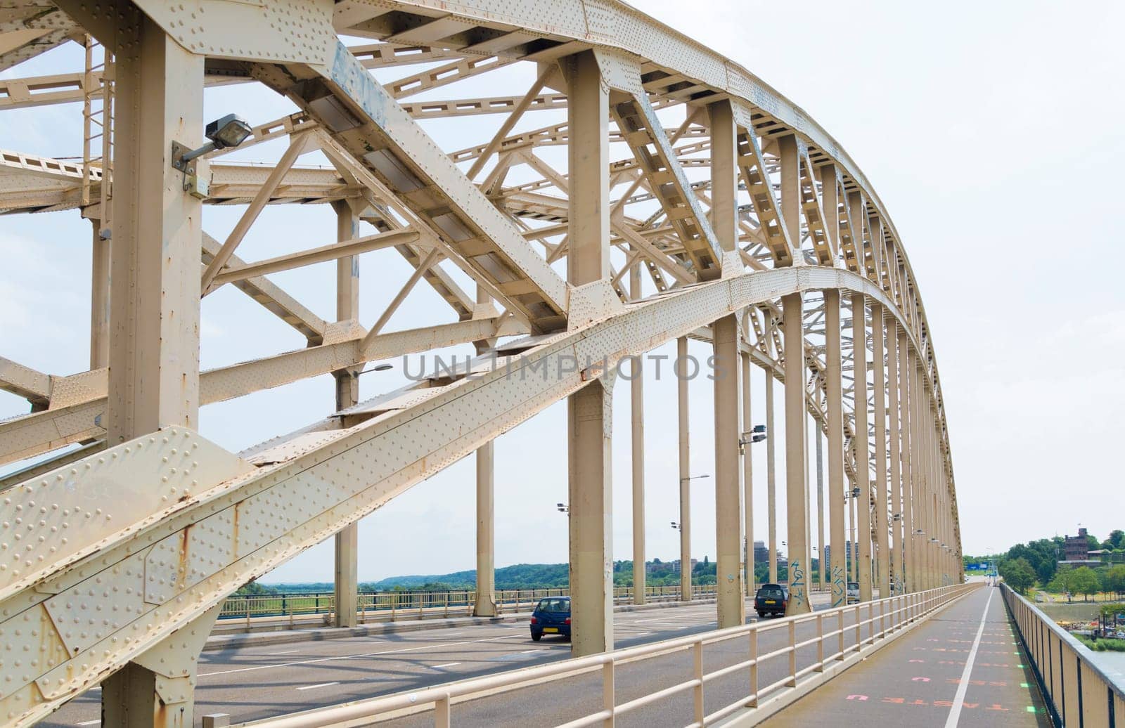 detail of the Waal bridge crossing the Waal river at Nijmegen, netherlands