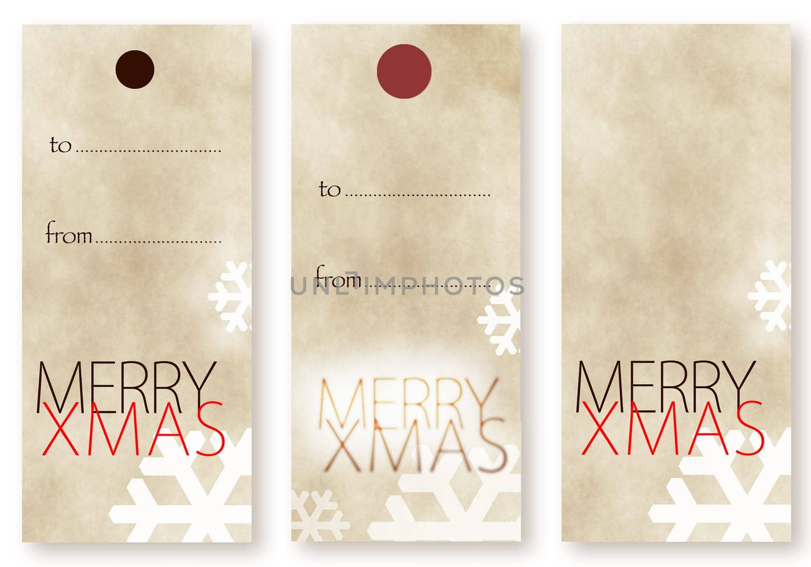 Merry Christmas card templates in vertical format with space for text or your seasonal message with falling snowflakes on a beige background