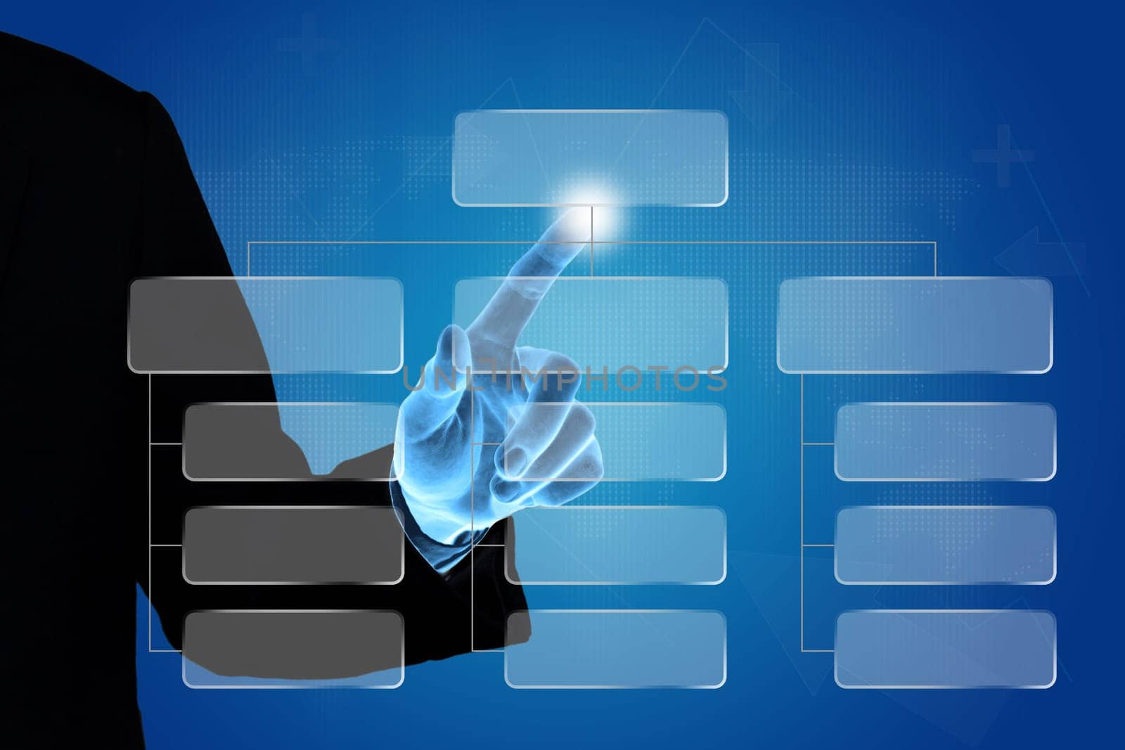 hand pushing organization chart, business concept