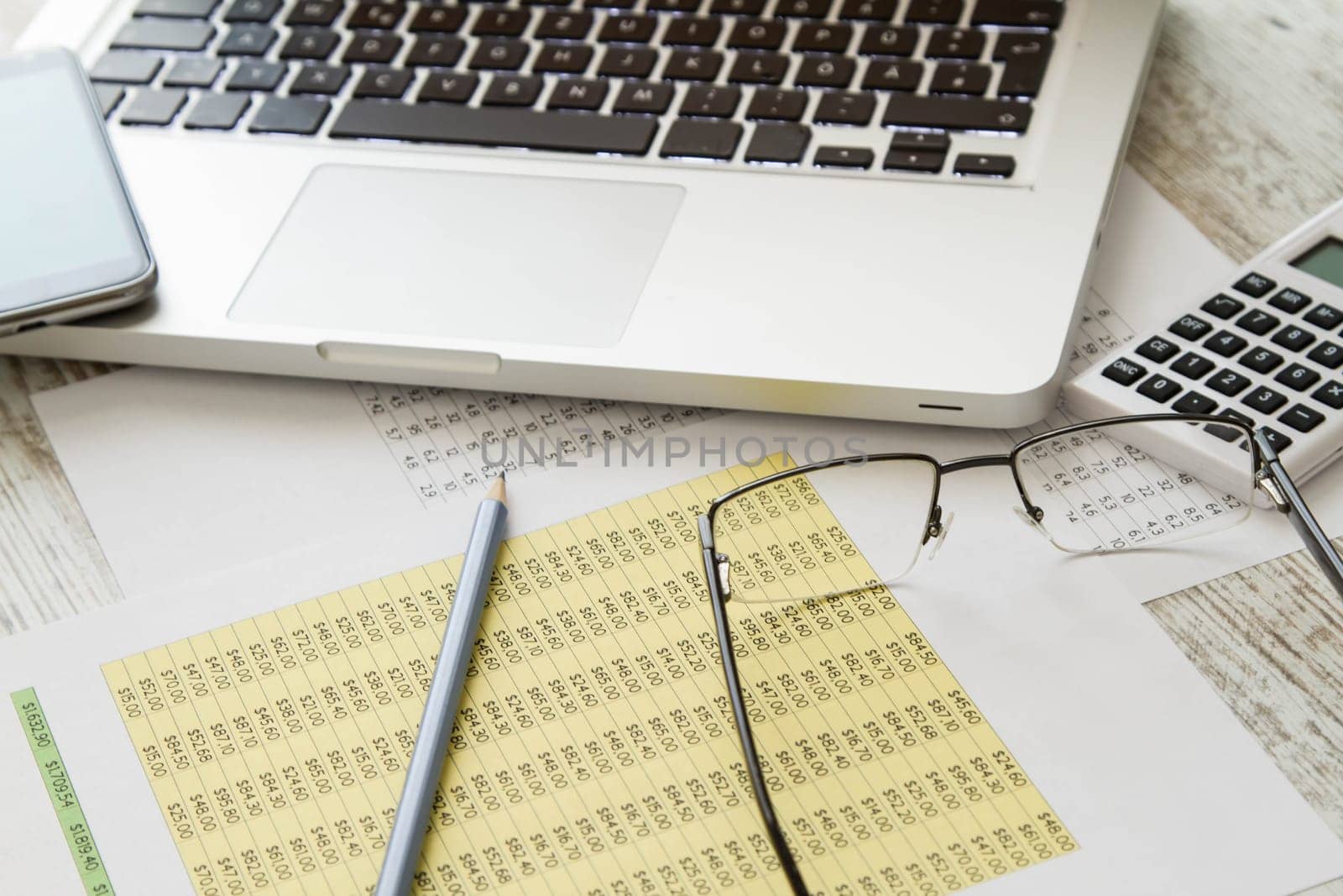 Working, analyzing and doing calculations.