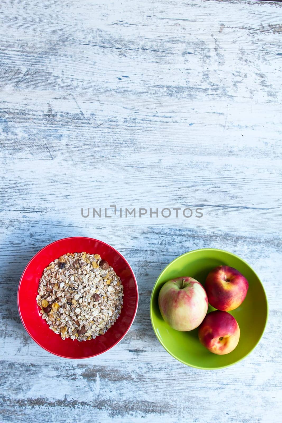 A nutrition snack of fruit and cereals.