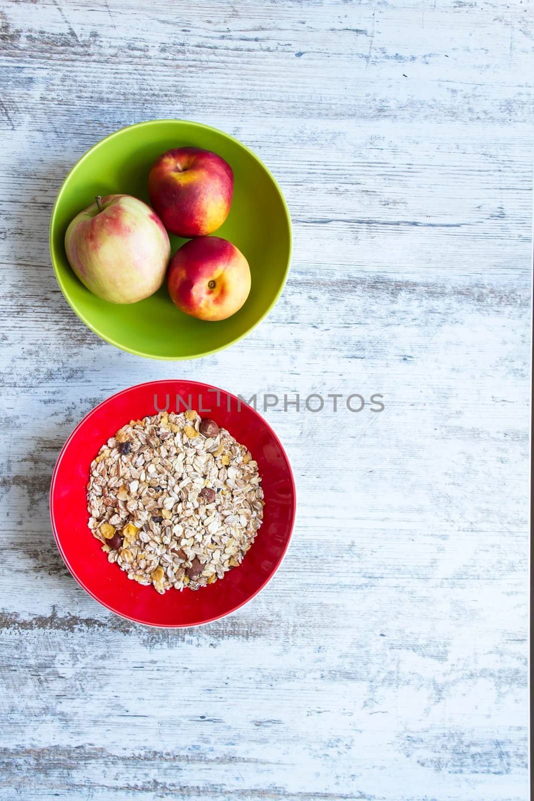 A nutrition snack of fruit and cereals.