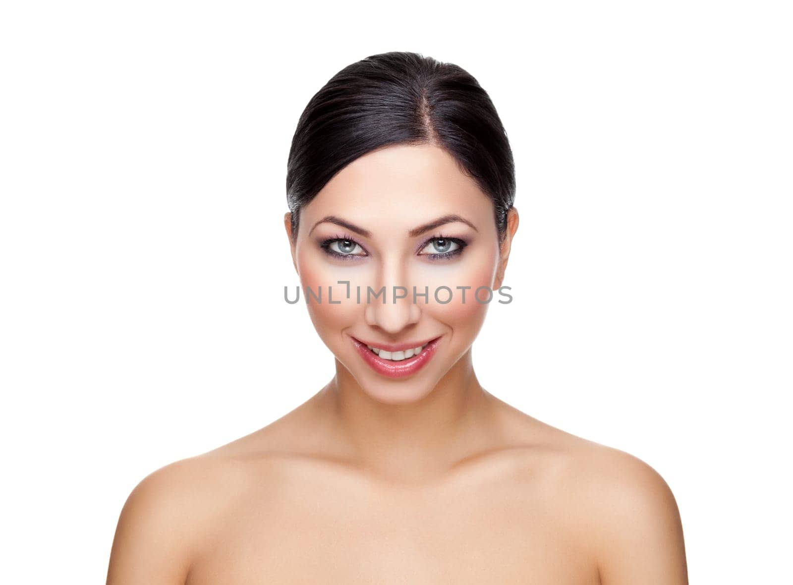 Young beautiful woman with perfect skin isolated on white