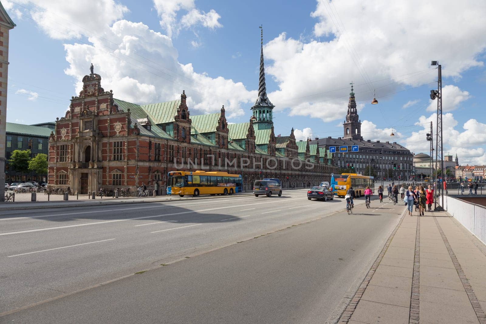 Wide road in front of the stock exchange in the direction of Christiansborg