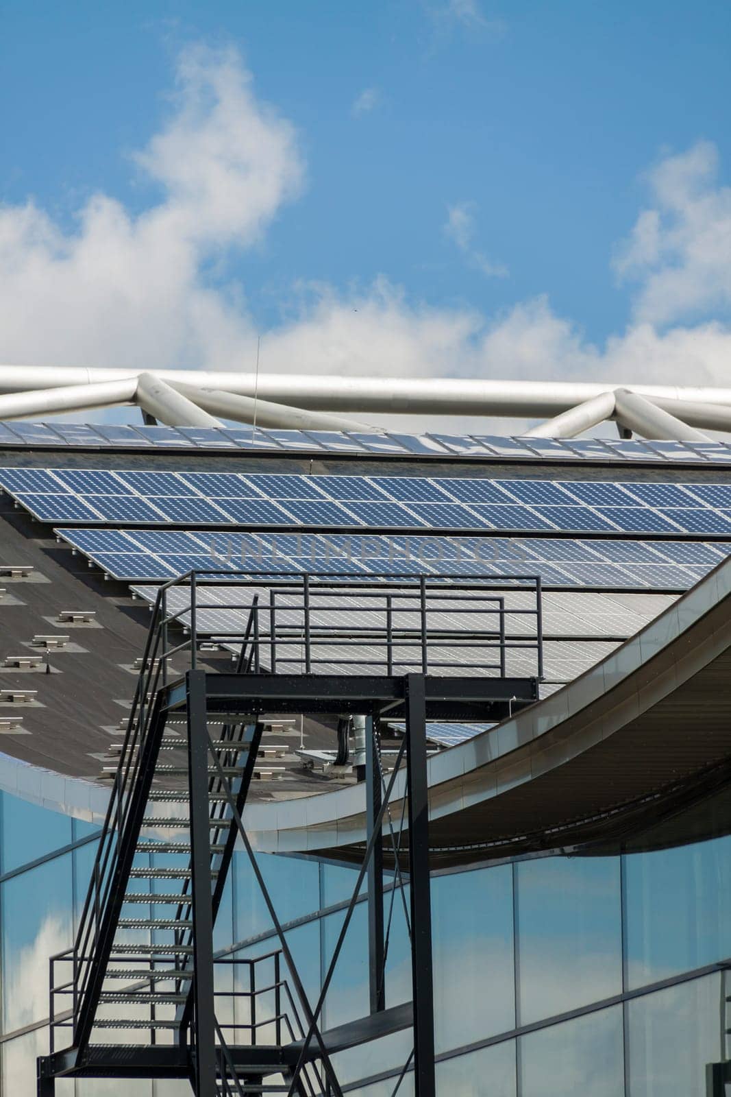 Photovoltaic solar cells on a roof alternative energy in outdoor sunshine