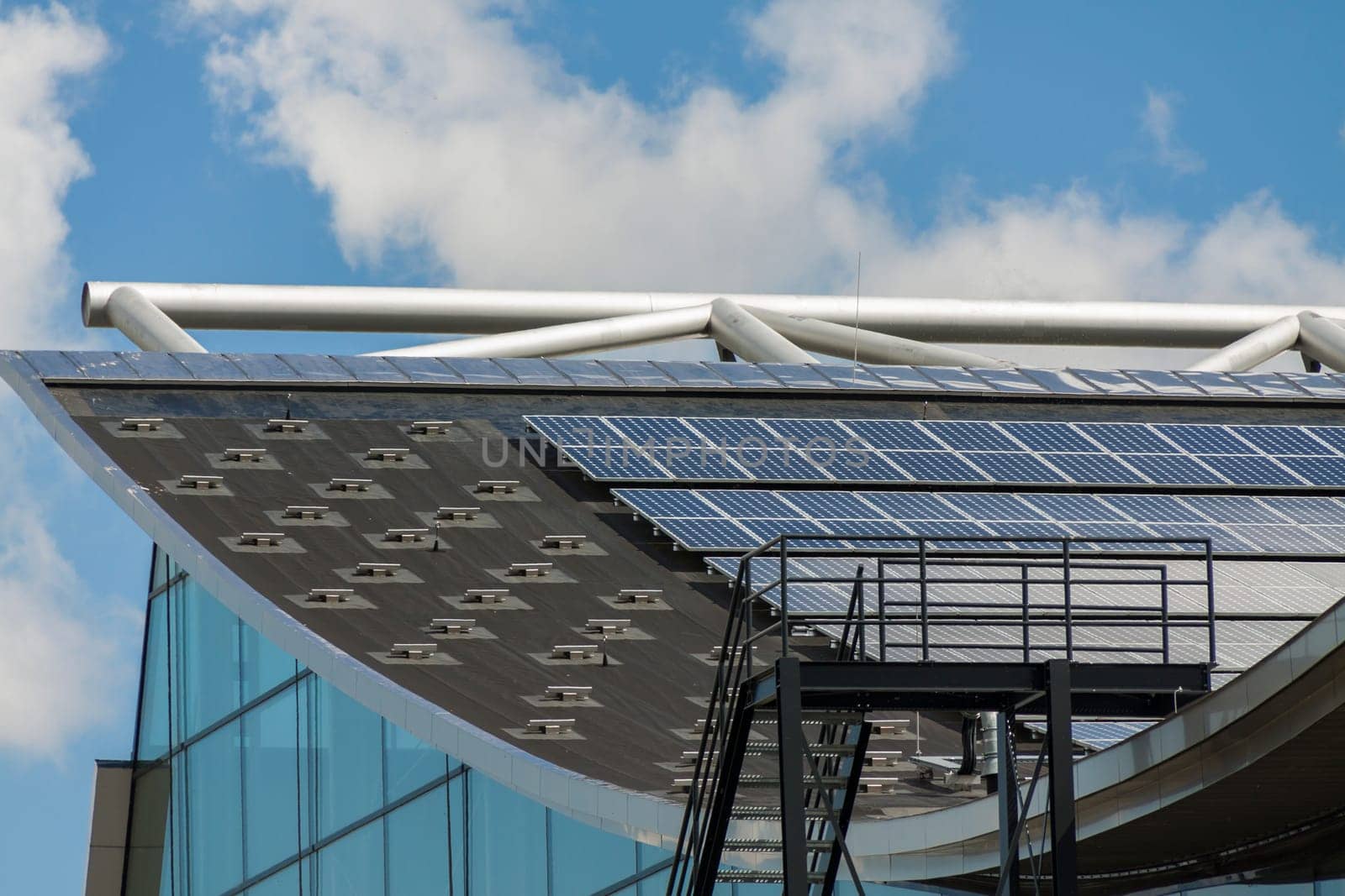 Photovoltaic solar cells on a roof alternative energy in outdoor sunshine