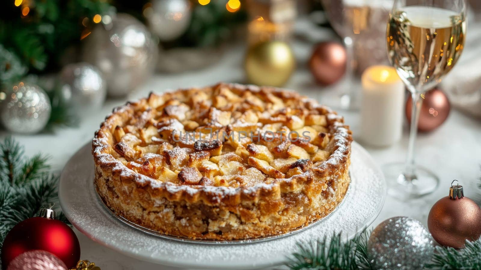 New Year's pie on a white table, Generative AI, food