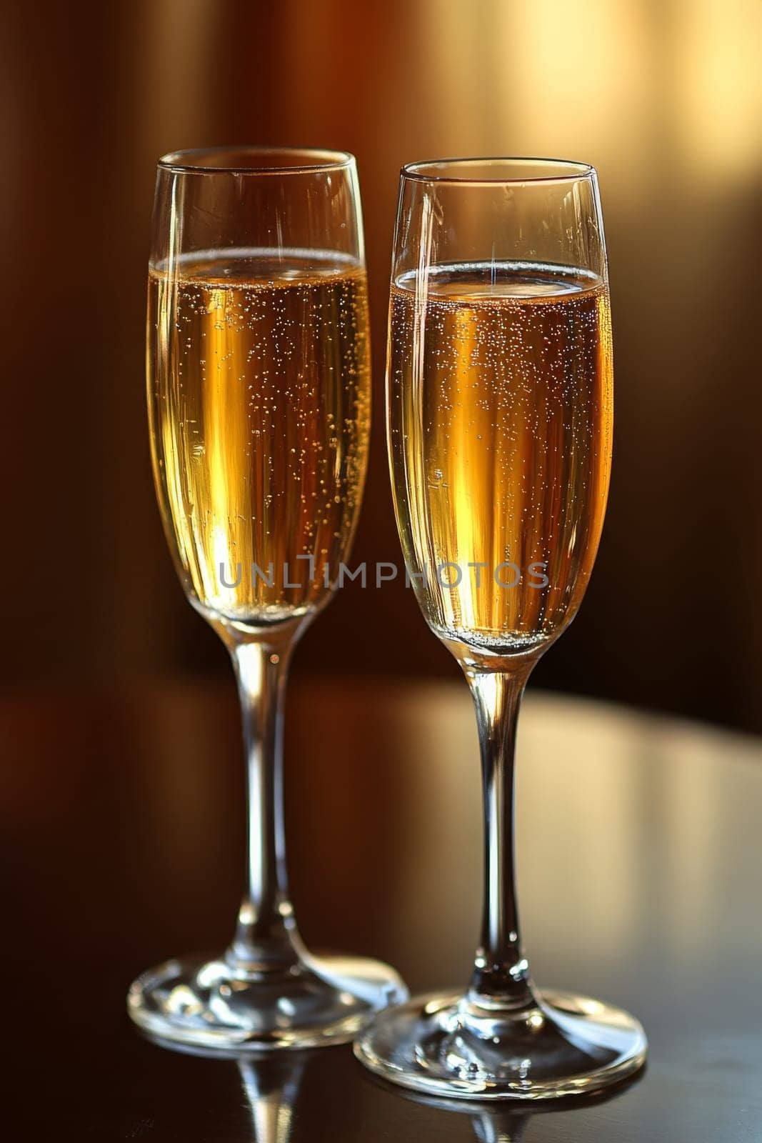 glass of champagne on christmas festive table, Generative AI, holidays