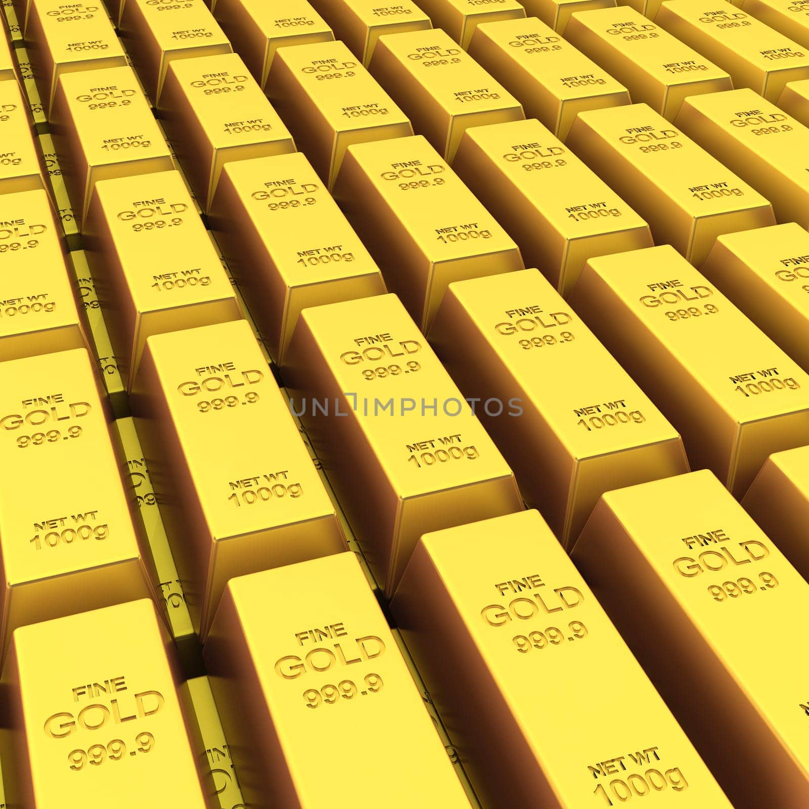 Stack of golden bars. 3d illustration on white background