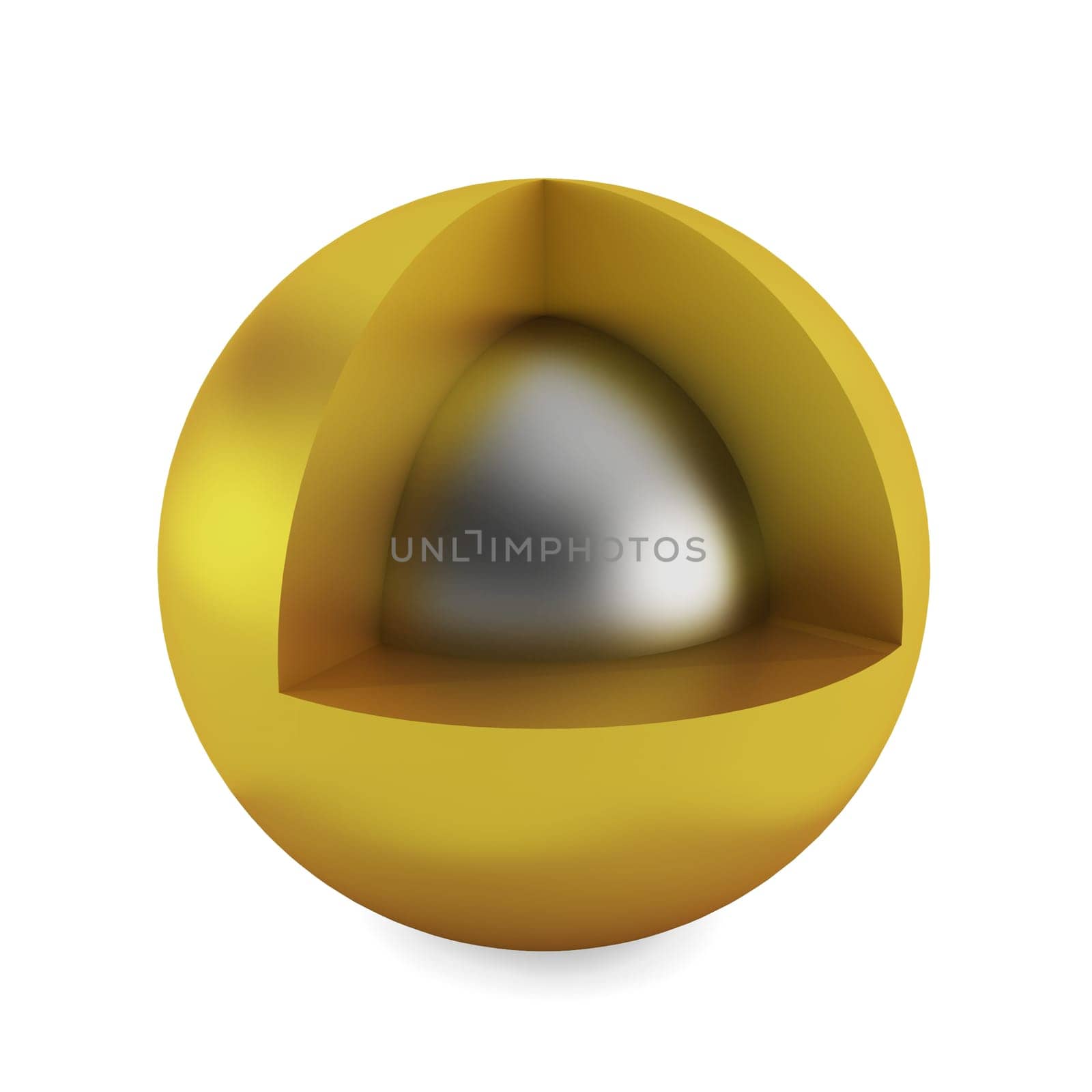 Cross section of sphere. 3d illustration on white background