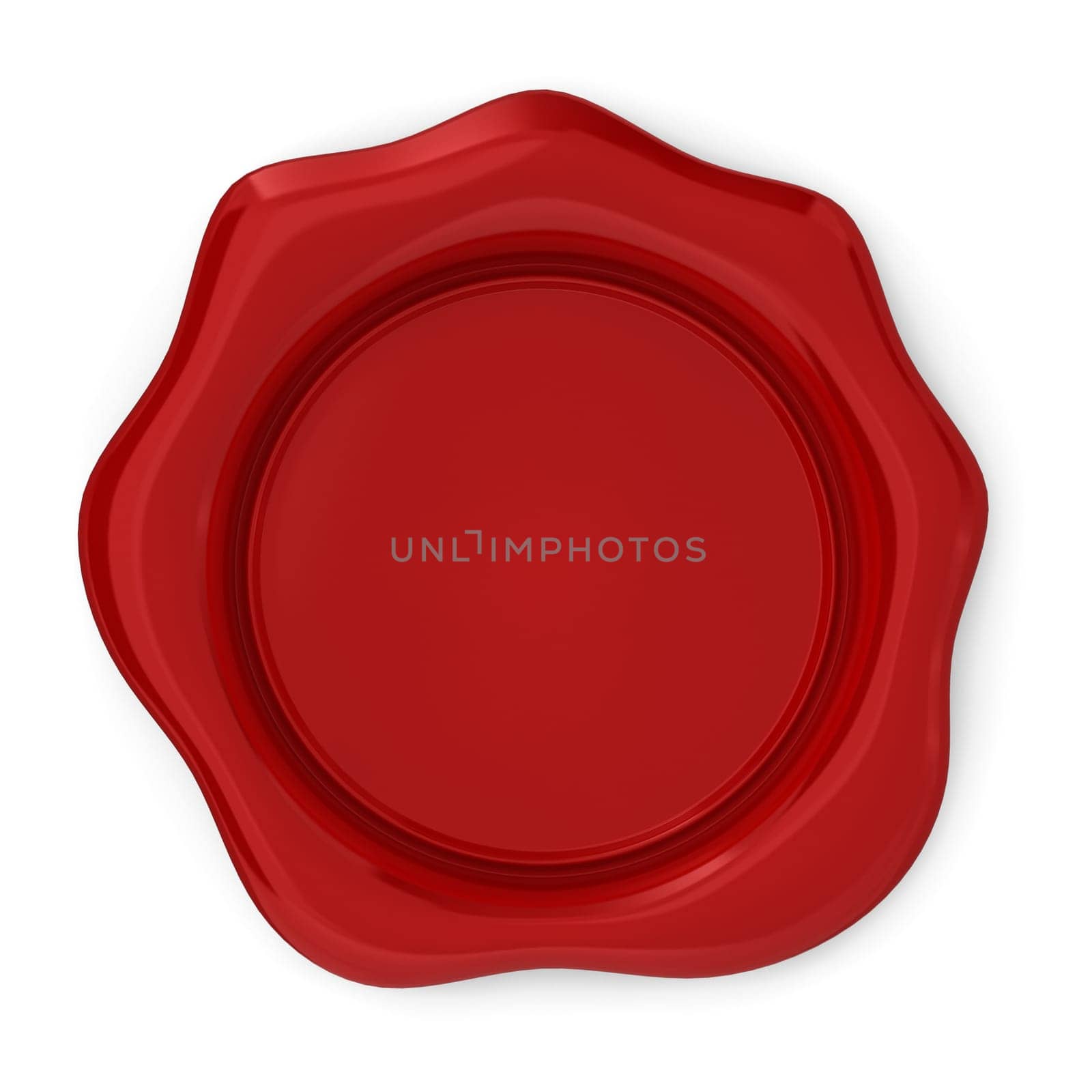 Red wax seal. 3d illustration on white background
