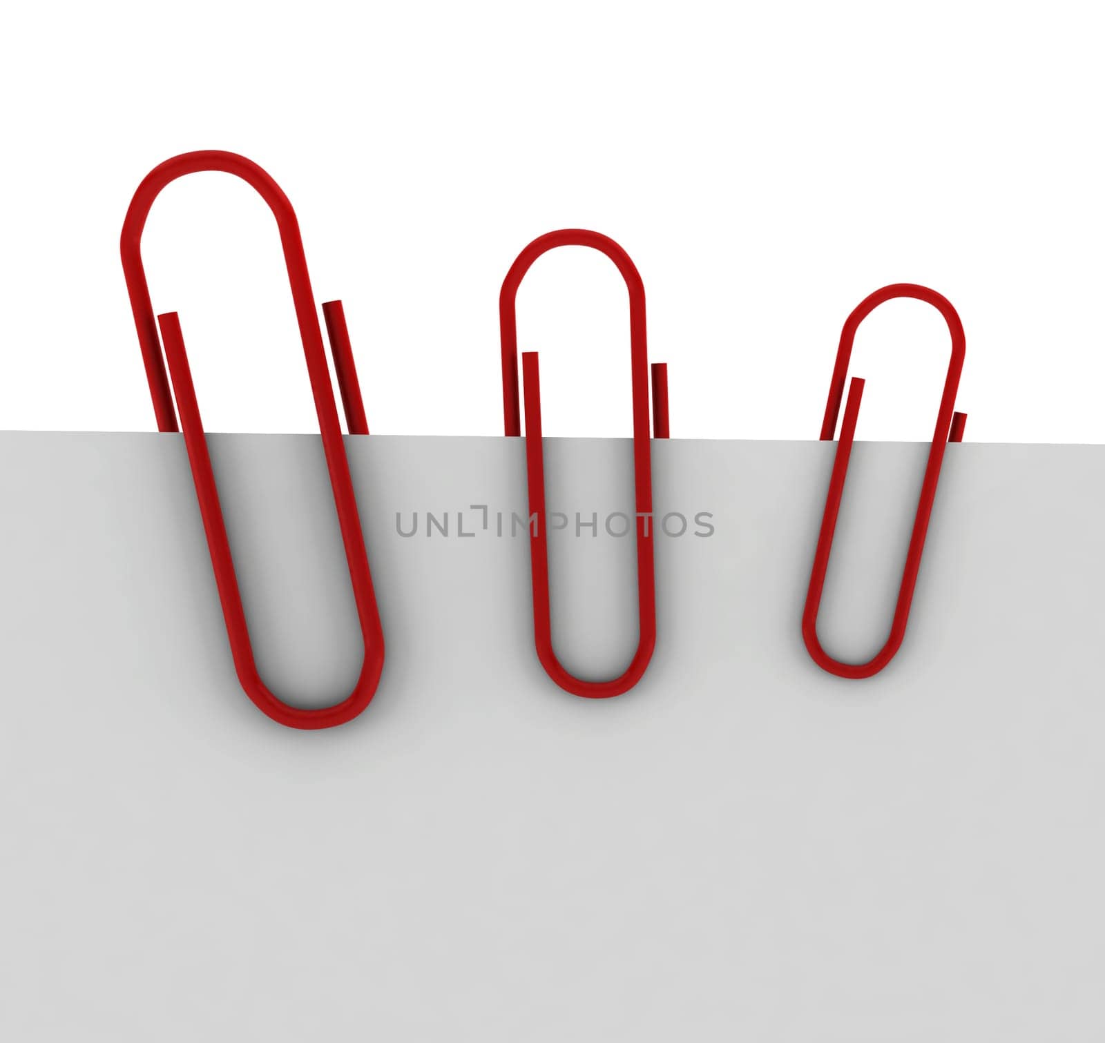three red clips - 3d render on white