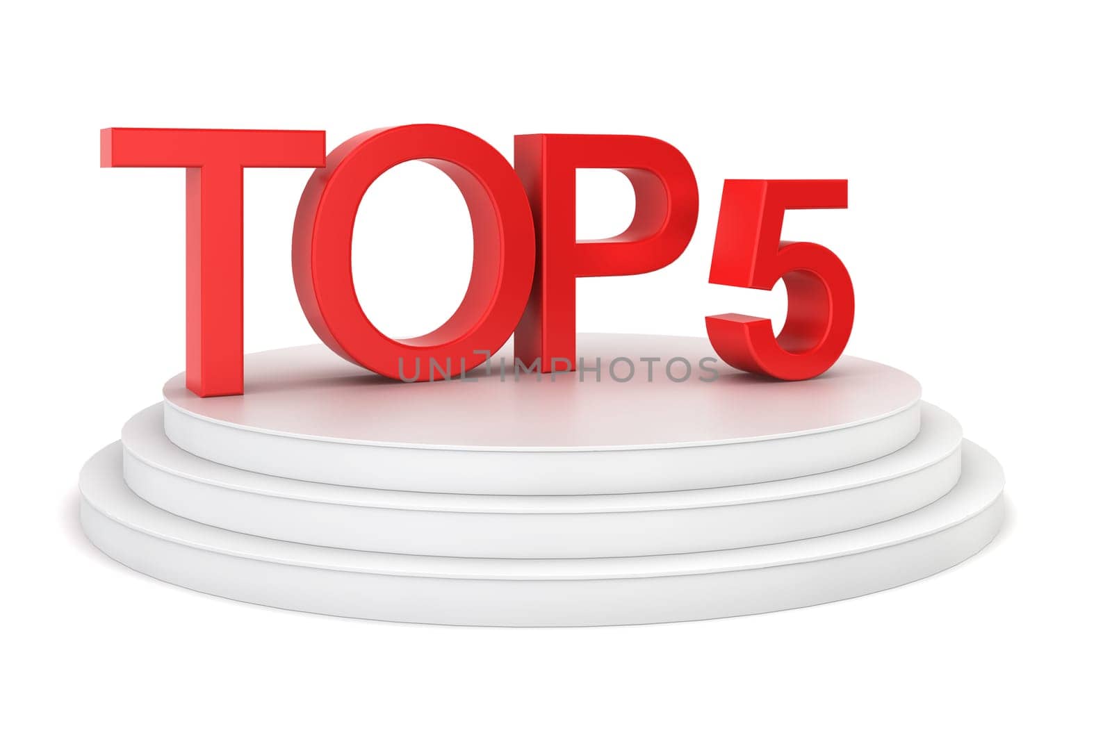Top five. 3d illustration on white background