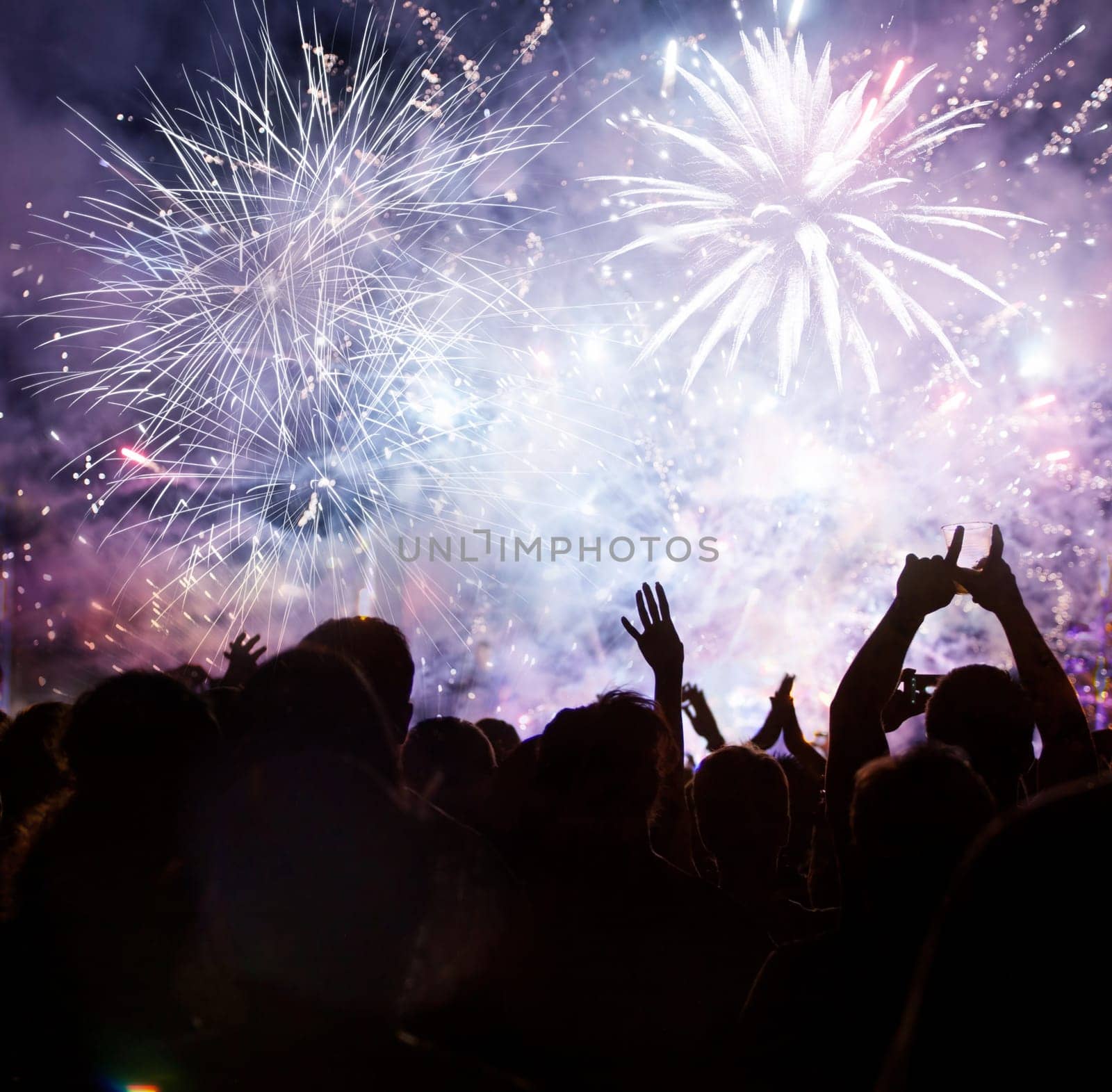 Fireworks and crowd waiting for New year
