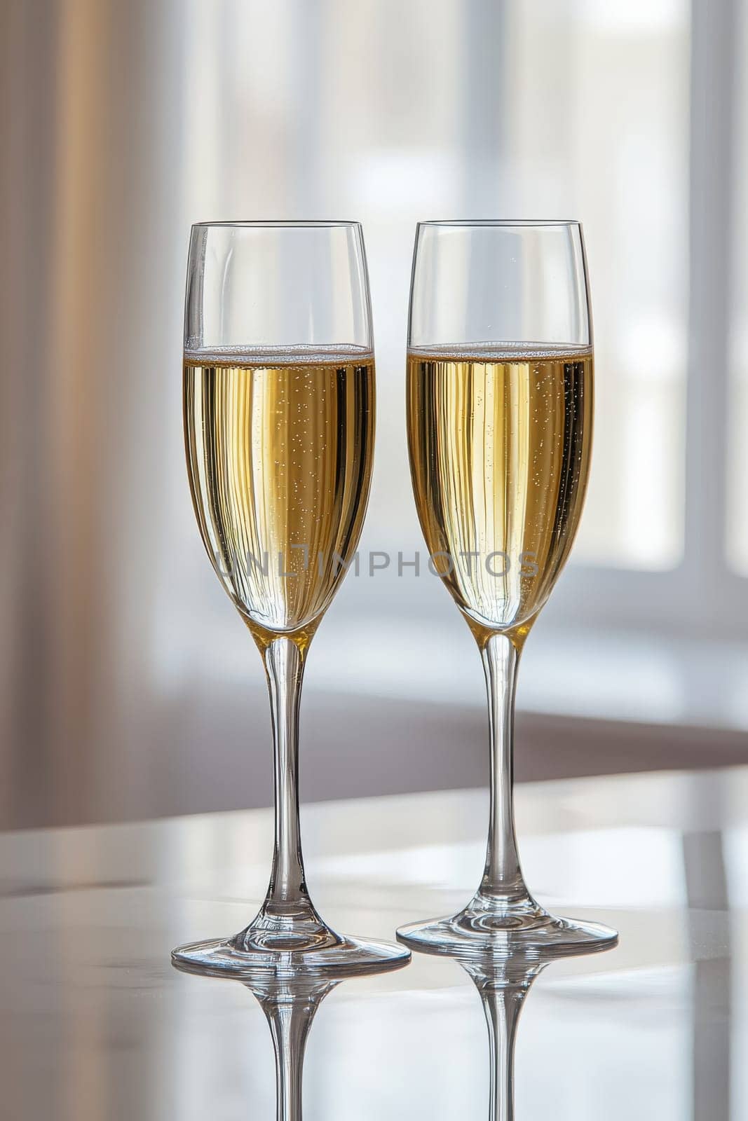 glass of champagne on christmas festive table, Generative AI, holidays