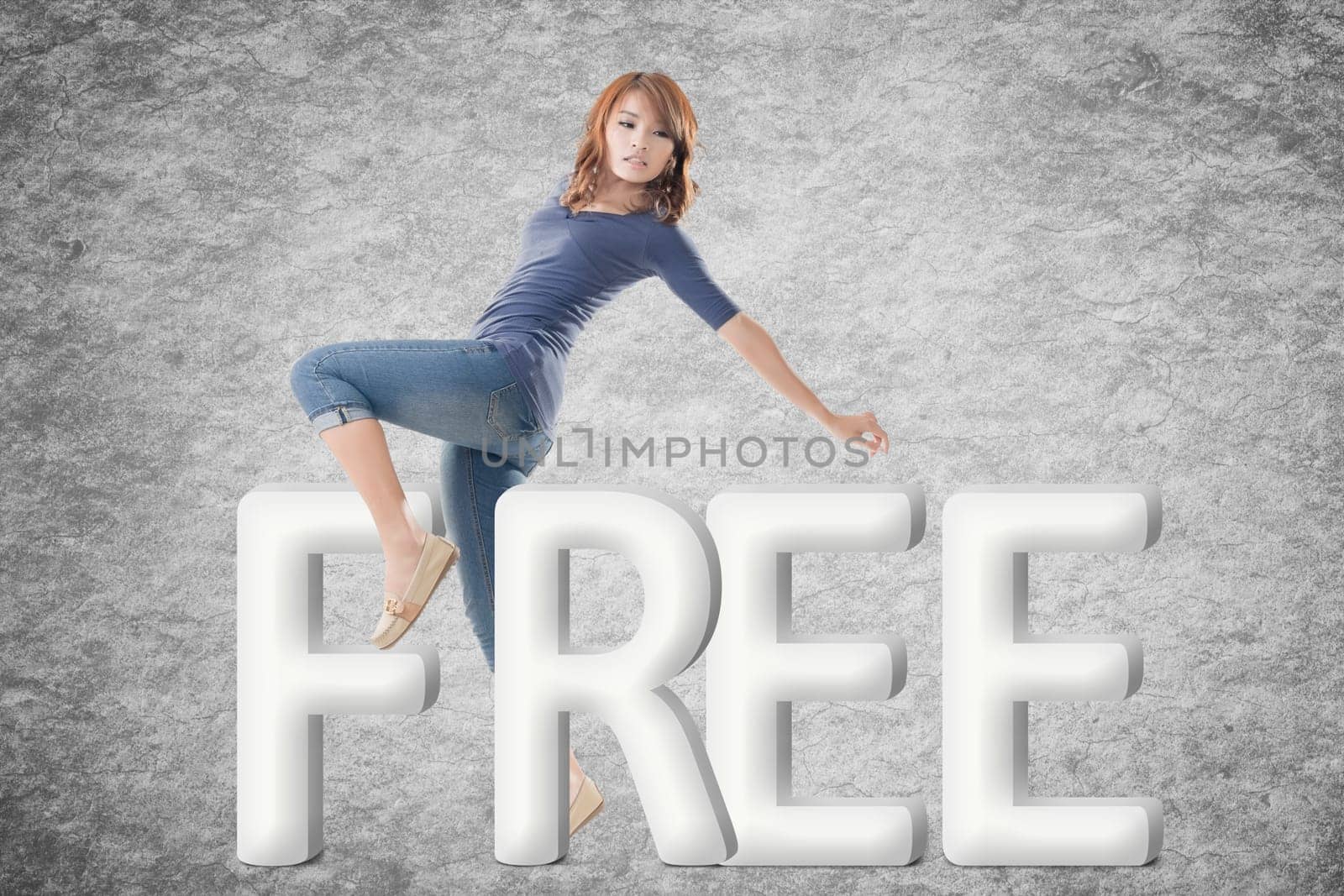 Concept of free with a human with text.