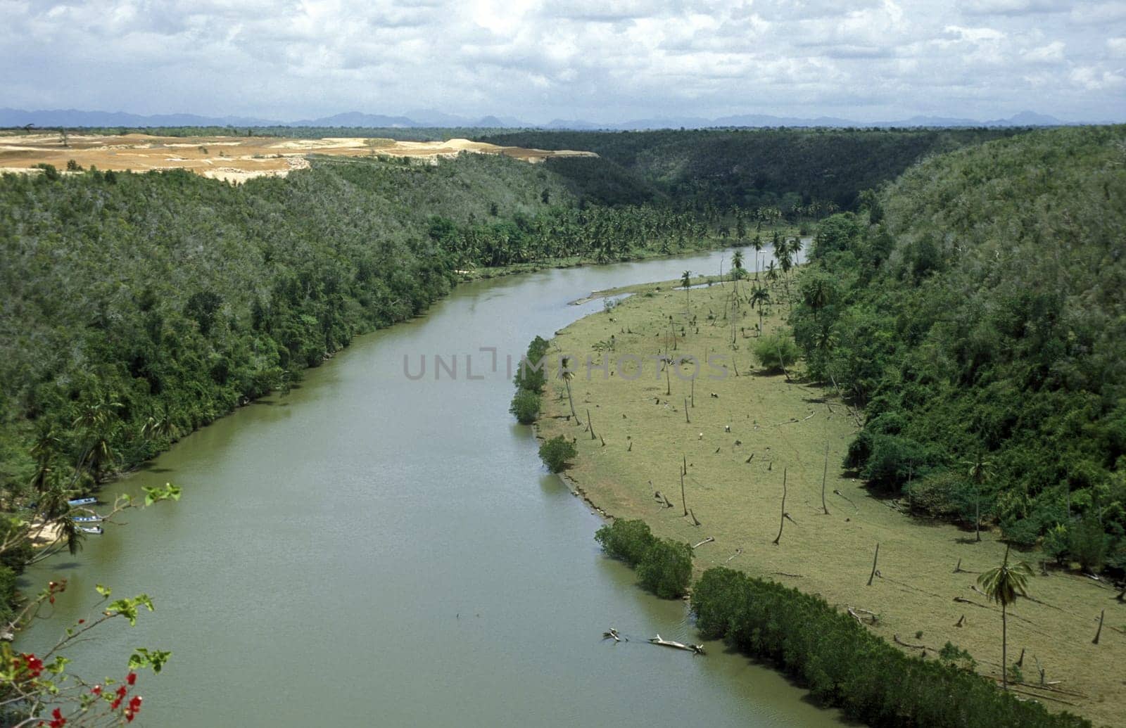 the Landscape at the colonial village of Altos de Chavon in the Dominican Republic in the Caribbean Sea in Latin America.