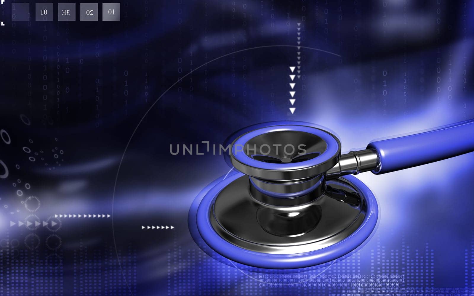 Digital illustration of stethoscope in colour background