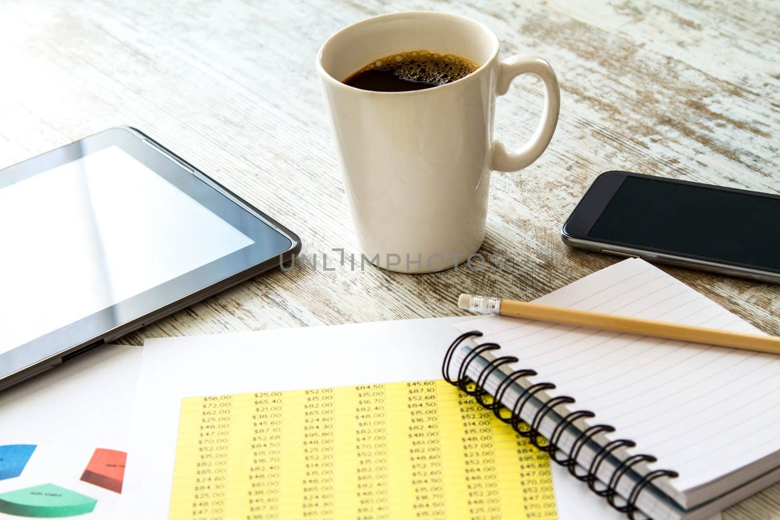 Working, analyzing and doing calculations.
