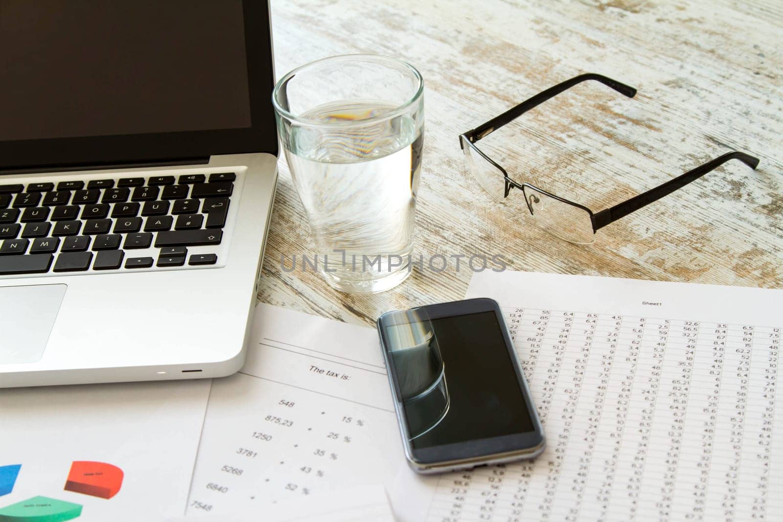 Working, analyzing and doing calculations.