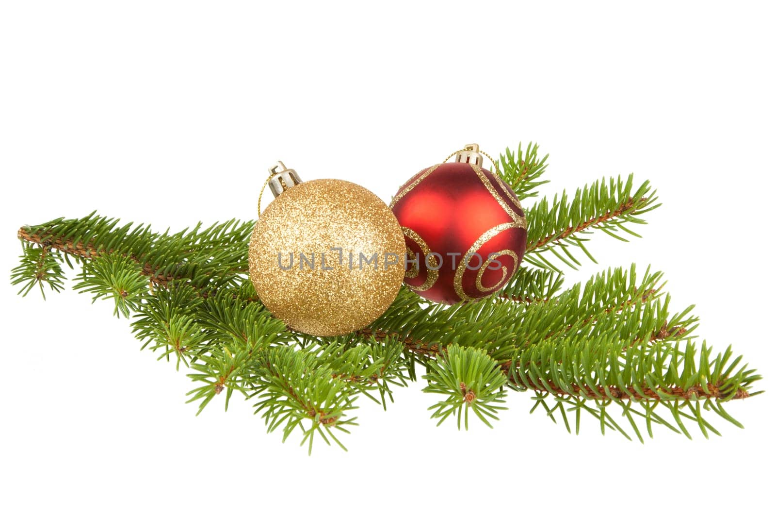 Fir branch with Christmas baubles