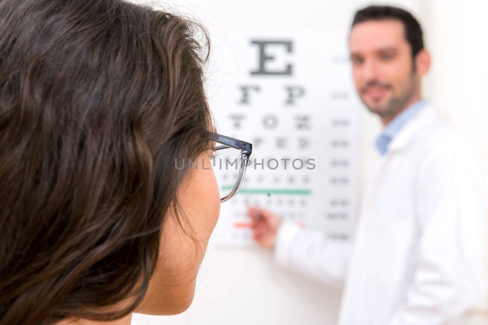 View of a Young attractive woman doing optician test