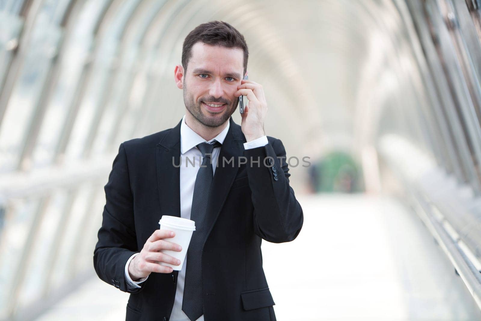 View of a Businessman having a call during a break